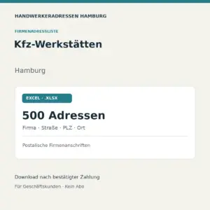 Kfz-Werkstätten Hamburg: Excel-Liste mit 500 Firmenadressen und Postanschriften